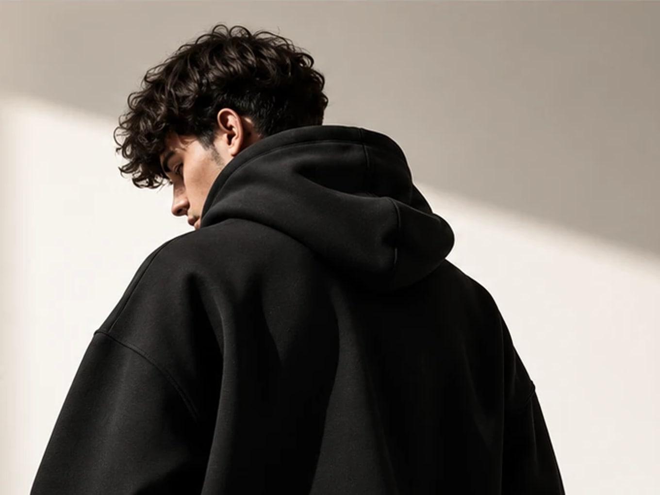 Modèle de profil, capuche du hoodie noir sur les épaules